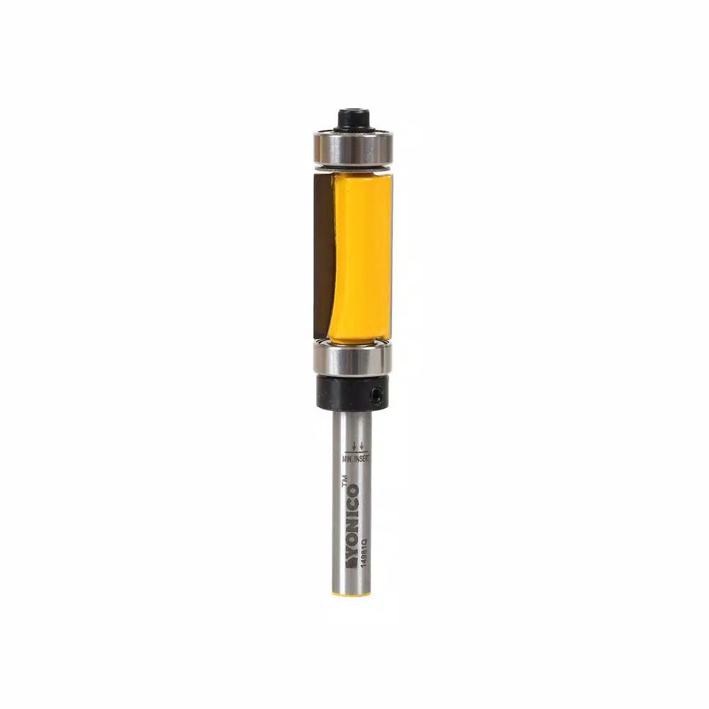Yonico 1/4 in. Shank Carbide Tipped Top and Bottom Bearing Flush Trim Router Bit, 1 in. Length