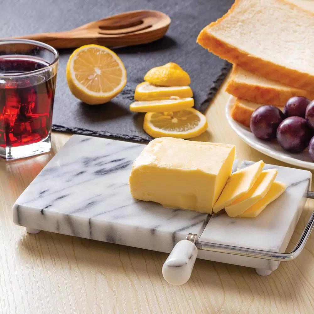 Fox Run White Marble Cheese Slicer Board with Stainless Steel Wire and 2 Replacement Wires