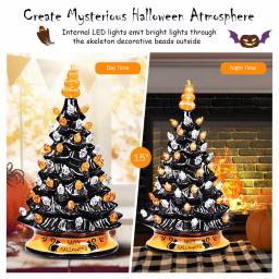 Costway 15 in. Black Ceramic Hand-Painted Halloween Tree with LED Lights and Pumpkin Top thumbnail 10