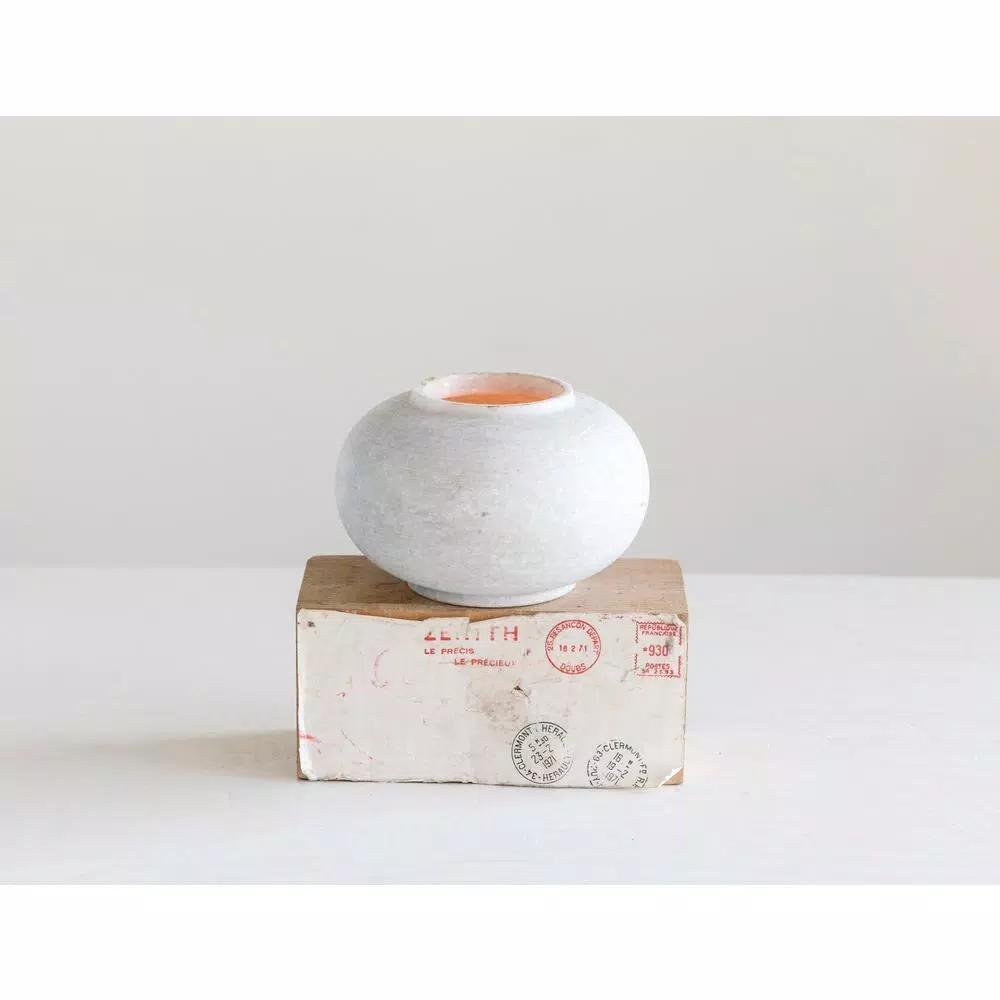 3R Studios White Handmade Marble Decorative Rose Bowl Vase with Distressed Finish