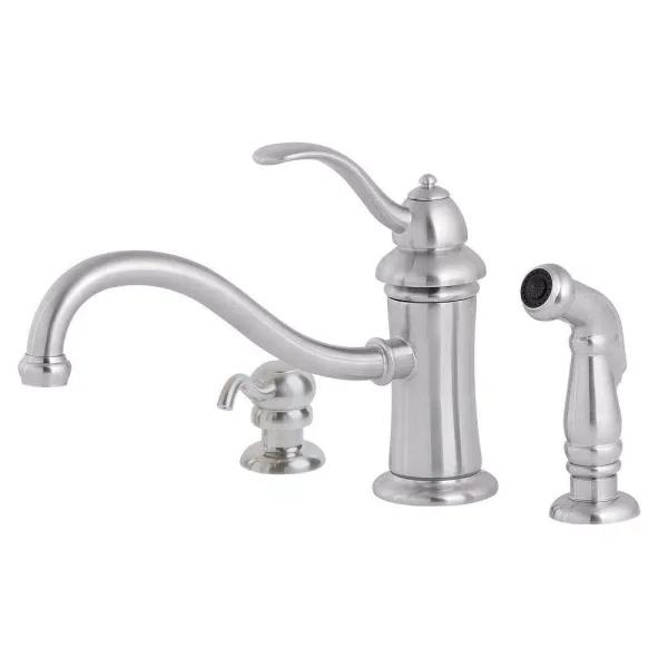 Pfister Marielle Single-Handle Mid-Arc Kitchen Faucet with Side Sprayer and Soap Dispenser, Stainless Steel