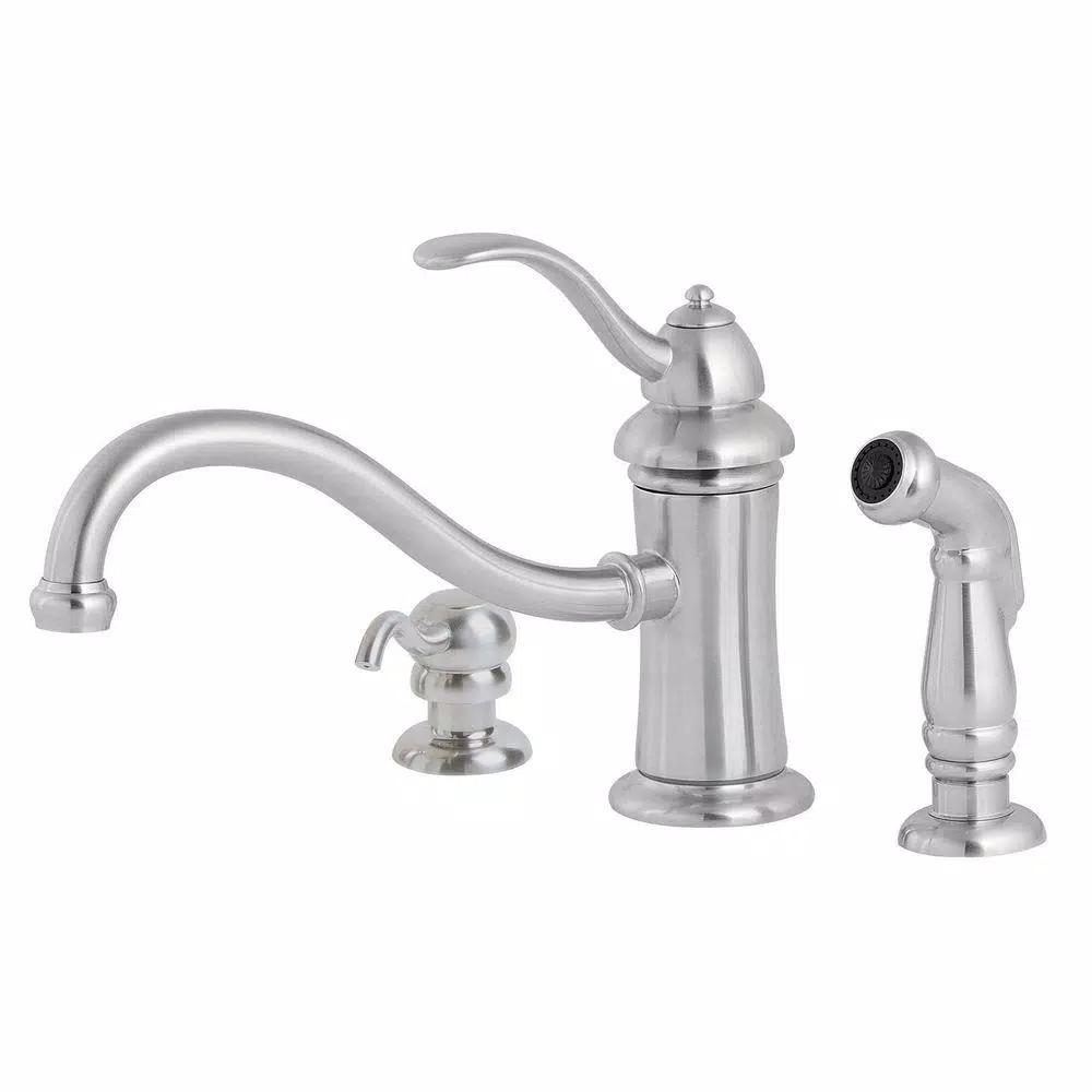 Pfister Marielle Single-Handle Mid-Arc Kitchen Faucet with Side Sprayer and Soap Dispenser, Stainless Steel