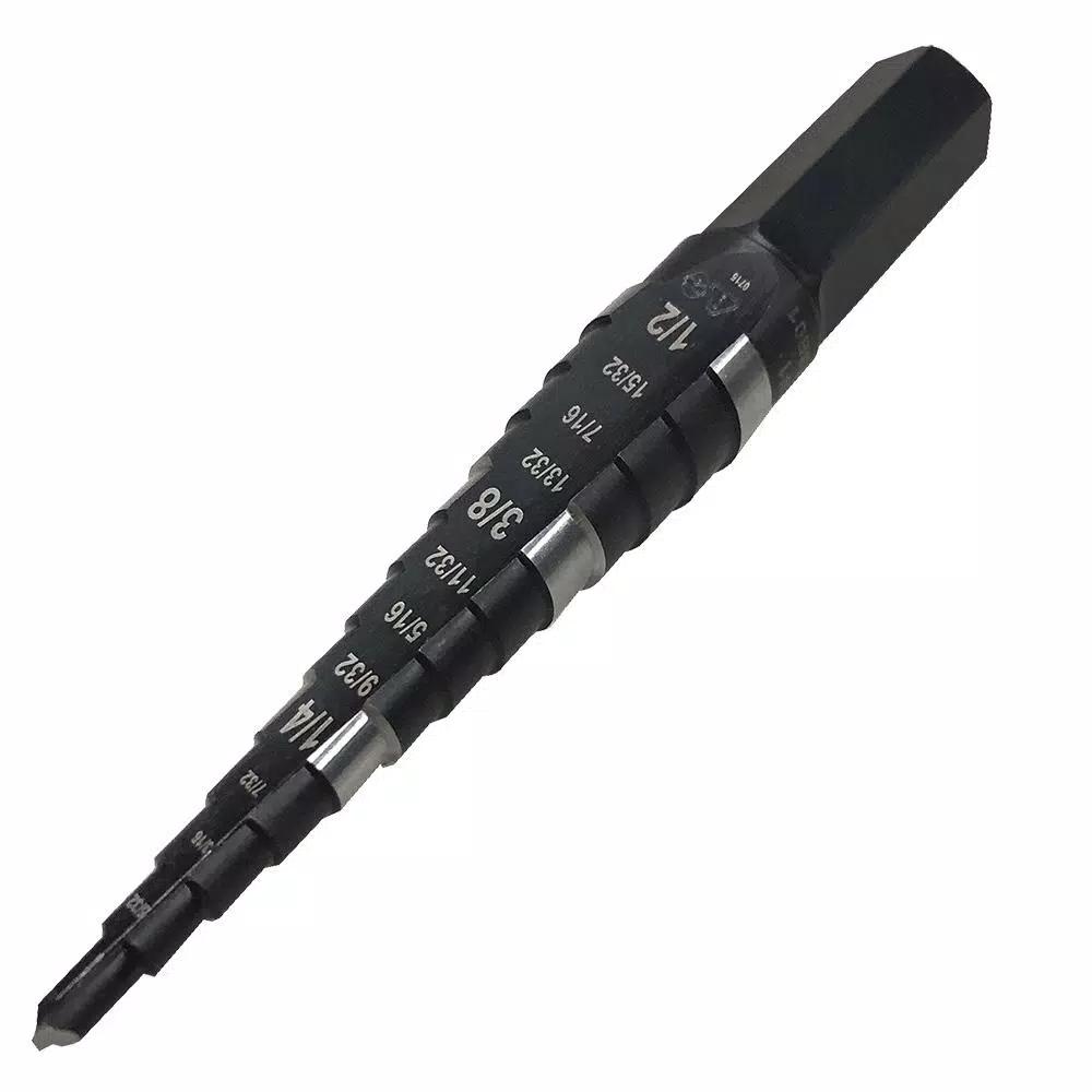 Klein Tools 1/8 in. to 1/2 in. High Speed Steel Double-Fluted Step Drill Bit with 3/8 in. Hex Shank