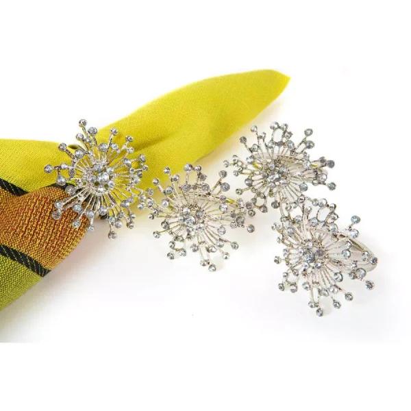 Manor Luxe Xia Home Fashions Silver Jeweled Snowflake Metal Napkin Rings, Set of 4