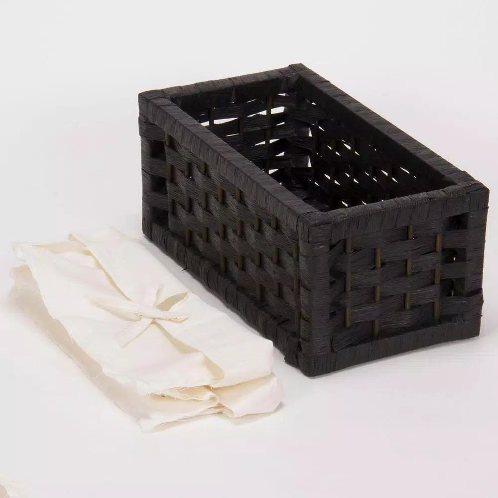 Household Essentials Black Paper Rope Wicker Utility Basket Set of 3 with Washable Cotton Liners
