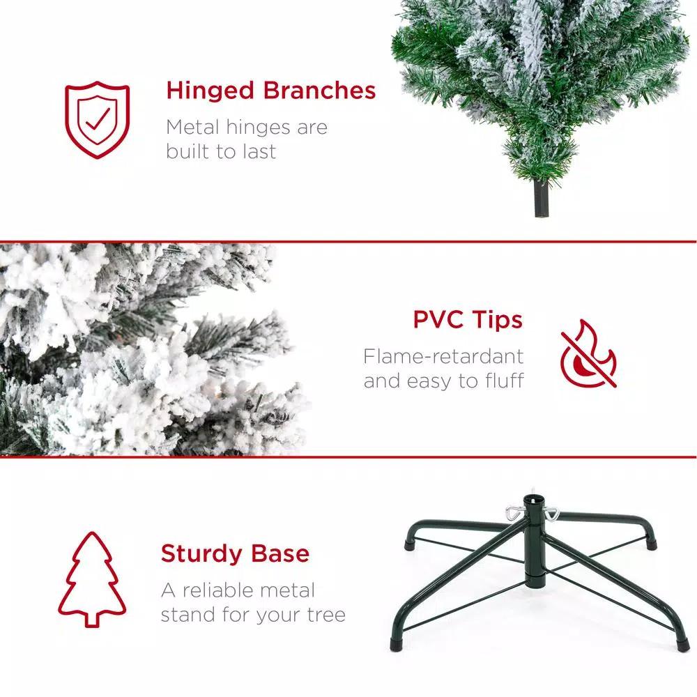 Best Choice Products 7.5 ft. Pre-Lit Flocked Artificial Christmas Tree with 550 Warm White Incandescent Lights