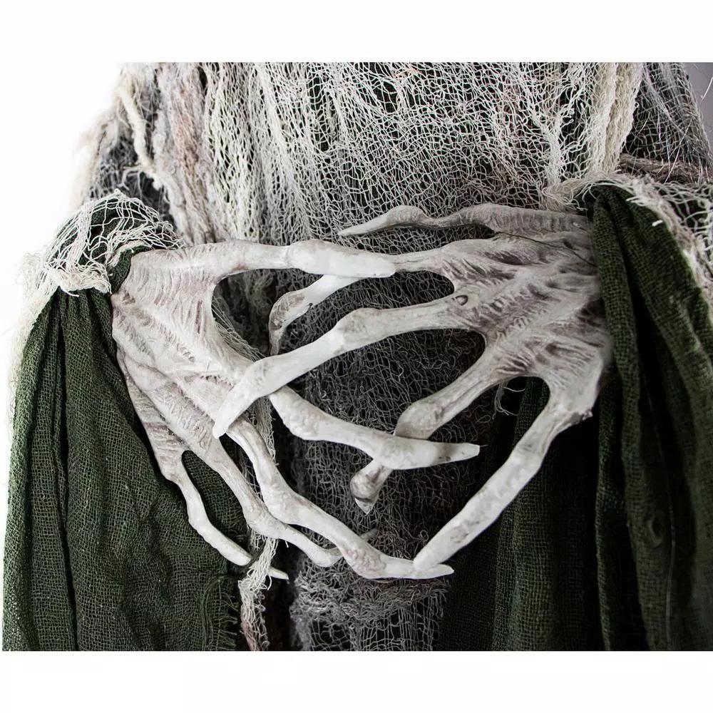 Haunted Hill Farm 5 ft. Animatronic Moaning Skeleton Halloween Prop with Green Cloak