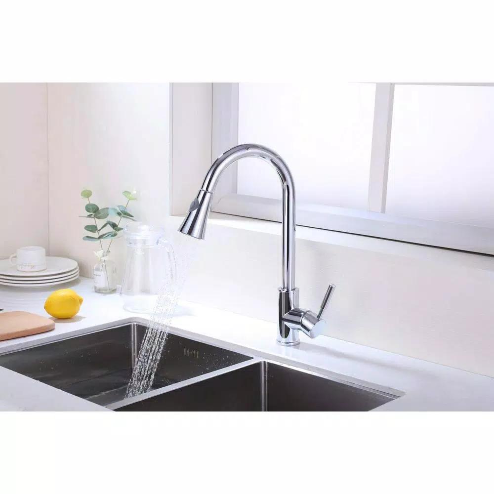 Vanity Art Single-Handle Pull-Down Kitchen Faucet with Sprayer Wand, Chrome Finish