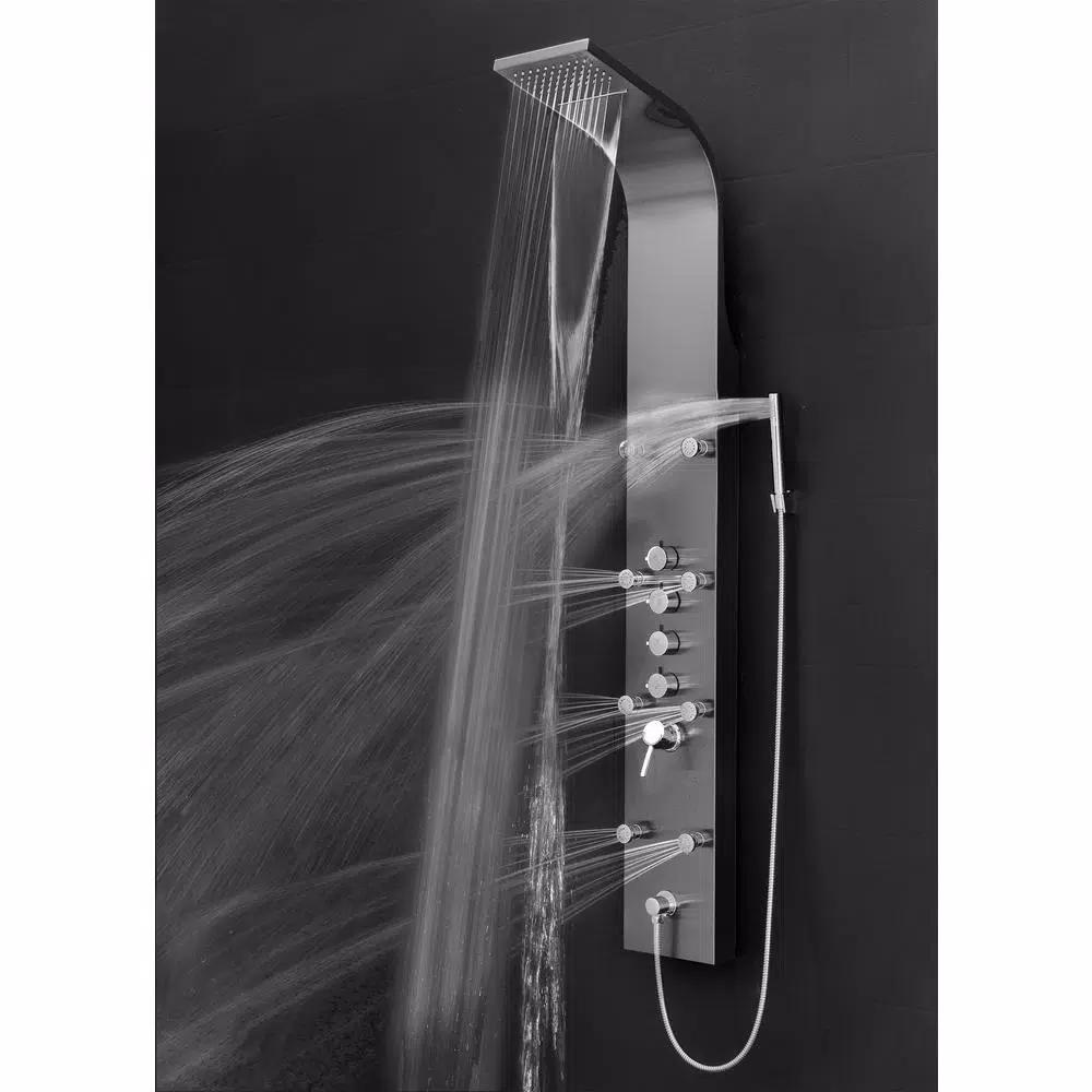AKDY 65 in. 8-Jet Shower Panel System, Space Gray Brushed Stainless Steel with Rainfall, Waterfall & Wand