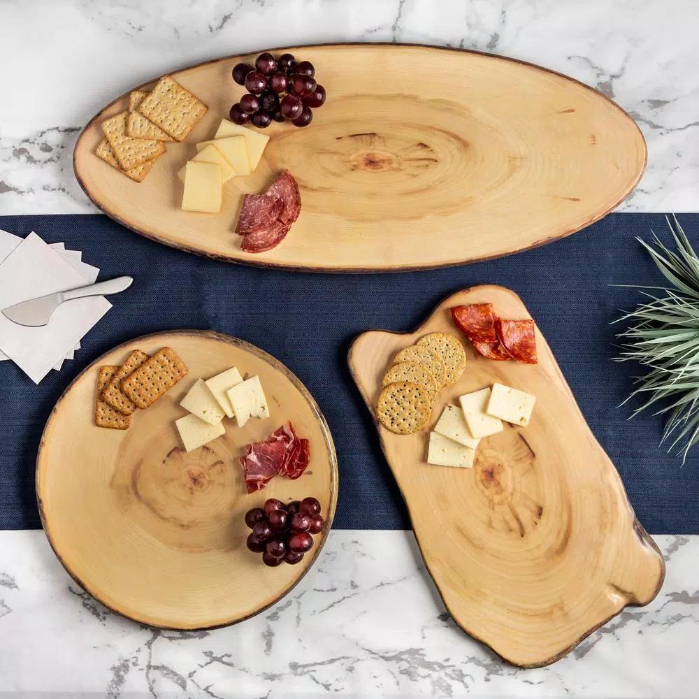 Honey-Can-Do 3-Piece Rustic Melamine Serving Tray Set, Wood-Like Finish, Assorted Shapes