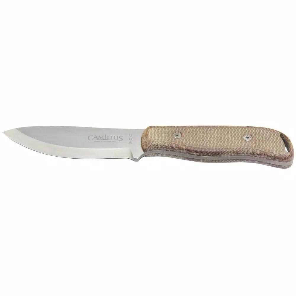 Camillus Bushcrafter 8.5 in. 1095 High Carbon Steel Fixed Blade Knife with Micarta Handle and Leather Sheath