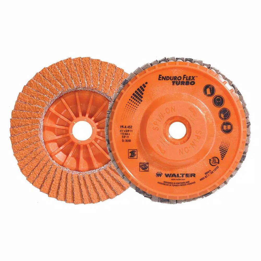 WALTER SURFACE TECHNOLOGIES ENDURO-FLEX Turbo 4.5 in. x 5/8-11 in. Ceramic Blending Flap Disc, 36/60 Grit (10-Pack)