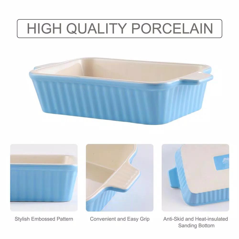 MALACASA 2-Piece Blue Porcelain Rectangle Bakeware Set, 12 in. and 13 in. Ceramic Baking Dishes
