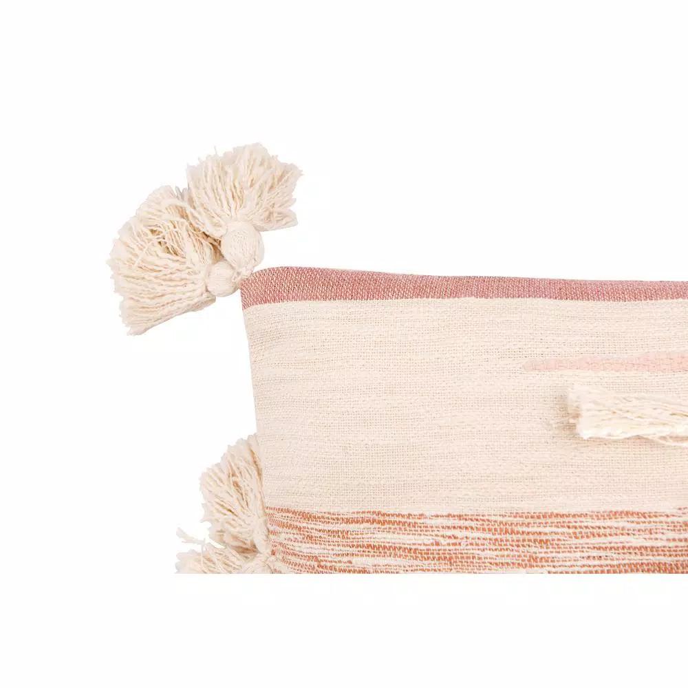 3R Studios Pink, Brown and Black Striped Kilim Throw Pillow with Tassels, 28 x 14 in.