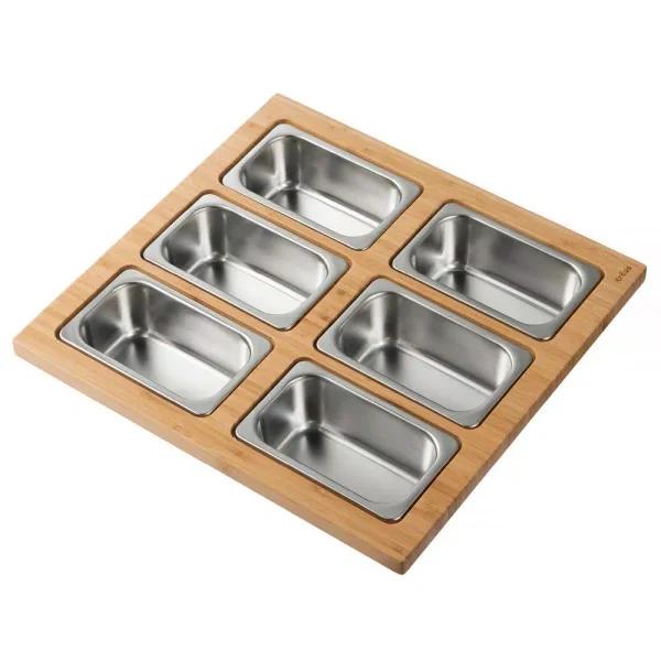 Kraus Workstation Kitchen Sink Accessory Set with Bamboo Serving Board and 6 Stainless Steel Prep Bowls