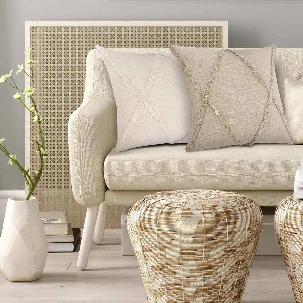 LR Resources Taupe Solid Hypoallergenic Cotton Throw Pillow with Polyester Insert, 20 x 20 in.