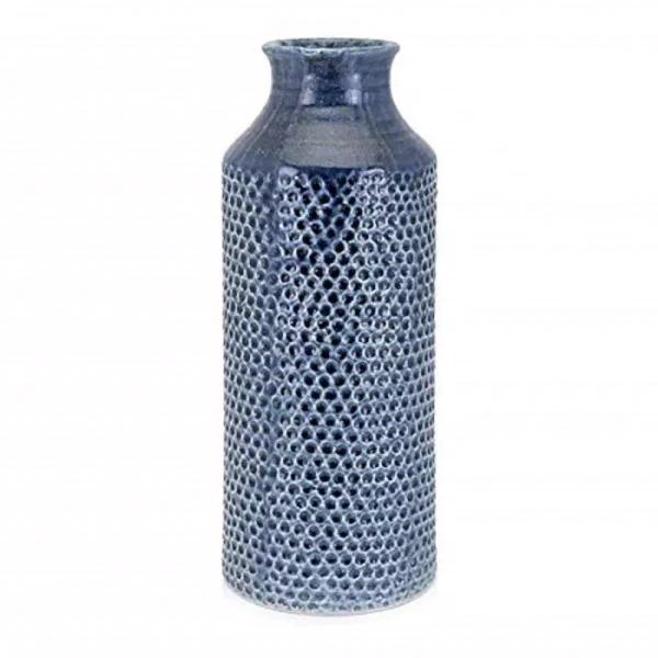 IMAX Skye Blue Large Ceramic Floor Vase - 18in Cylindrical Textured Vase