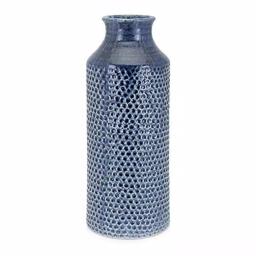 IMAX Skye Blue Large Ceramic Floor Vase - 18in Cylindrical Textured Vase thumbnail 1