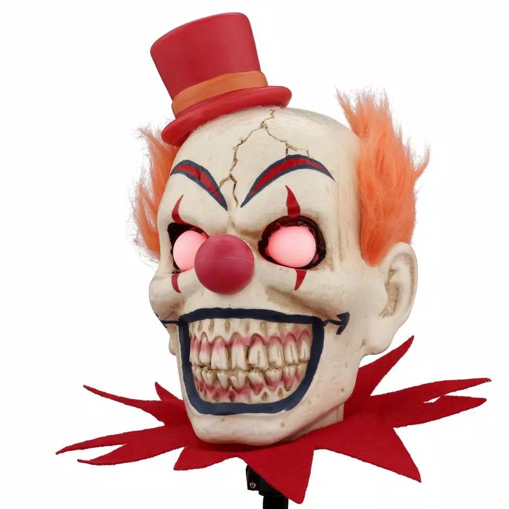 Unbranded 18 in. Scary Clown Head Pathway Markers with Red LED Eyes and Sound (Set of 4)