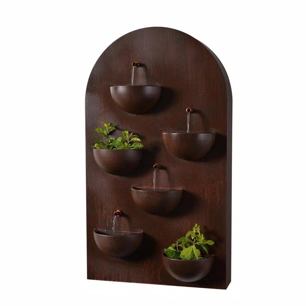 Kenroy Home Silva 31 in. Steel Wall Fountain with Built-in Planters, Rusty Red Finish