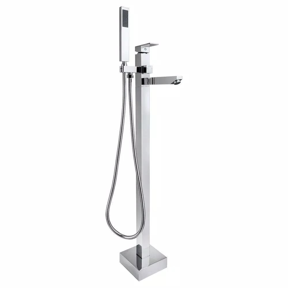 AKDY Freestanding Floor Mount Roman Tub Faucet with Hand Shower, Chrome