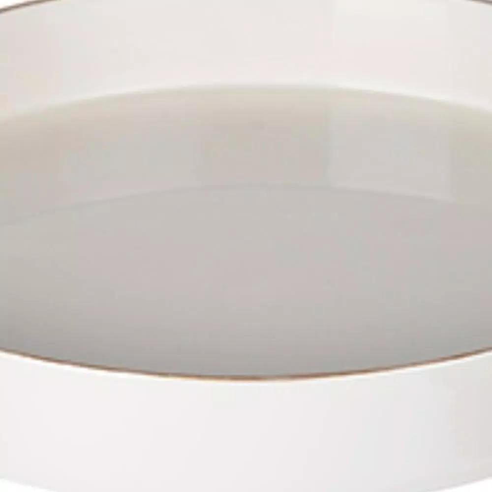 Benzara Modern White Round Plastic Serving Tray with Raised Edges