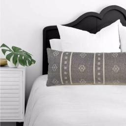 LR Home Embroidered Ethnic Floral Throw Pillow, 14 x 36 in, Gray and Cream Cotton thumbnail 5
