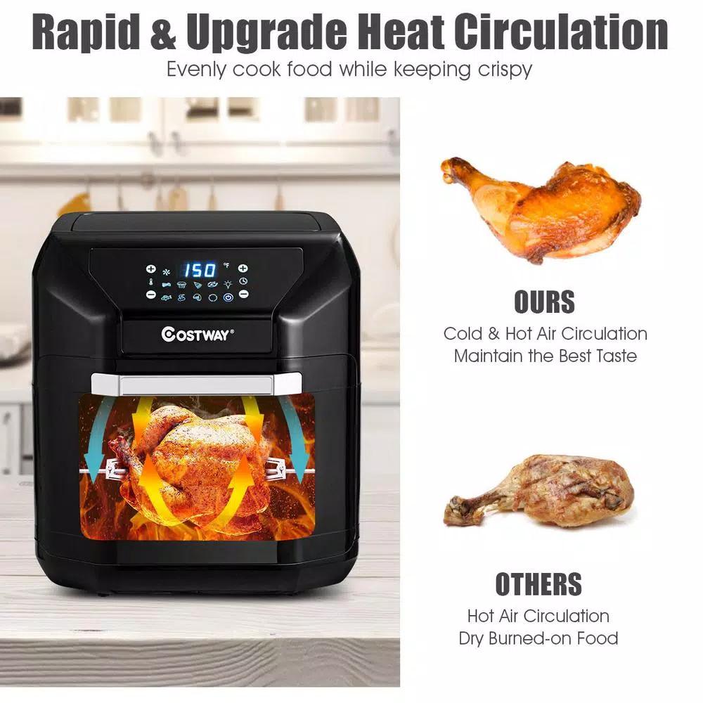 Costway 10.6 Qt. Black Air Fryer Oven with Rotisserie, 1700W Digital Air Fryer with 7 Presets