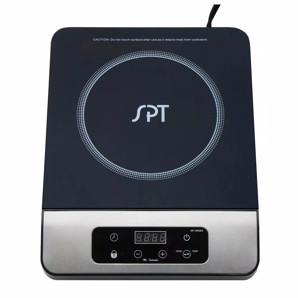 SPT 1650W Single Burner Induction Cooktop with 3.5L Stainless Steel Pot and Glass Lid, Black & Silver