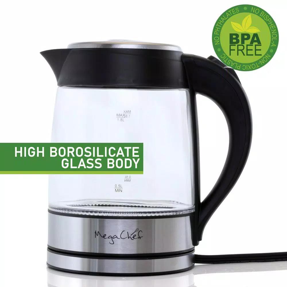 MegaChef Mega Chef 1.8L Glass and Stainless Steel Electric Tea Kettle