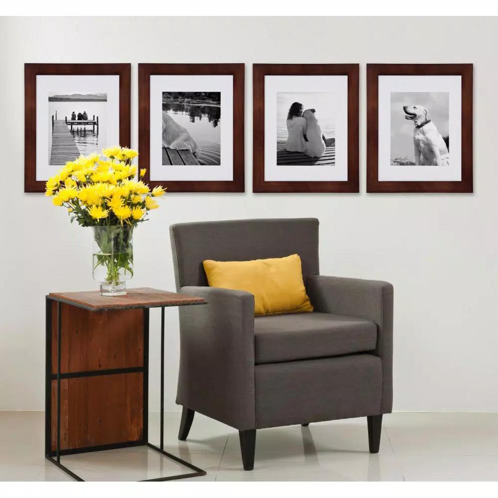 DesignOvation Museum Collection 11x14 Walnut Brown Picture Frame Set, Matted to 8x10, Pack of 4