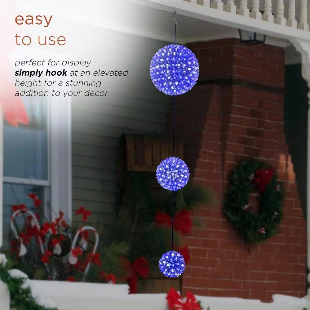 Alpine Corporation 37 in. 3-Tier Hanging Christmas Ornament with 350 Blue and White Chasing LED Lights