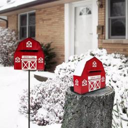 Alpine Corporation 54 in. Metal Letters to Santa Red Barnhouse Mailbox Garden Stake thumbnail 2
