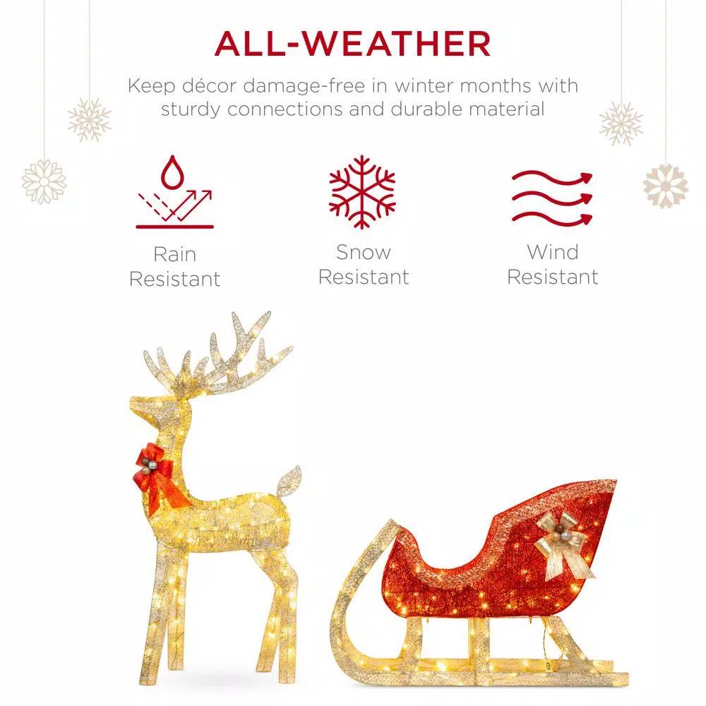 Best Choice Products 48 in. LED Reindeer and Sleigh Christmas Yard Decor Set with Warm White Lights