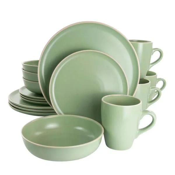 GIBSON elite Gibson Serenade 16-Piece Green Round Stoneware Dinnerware Set