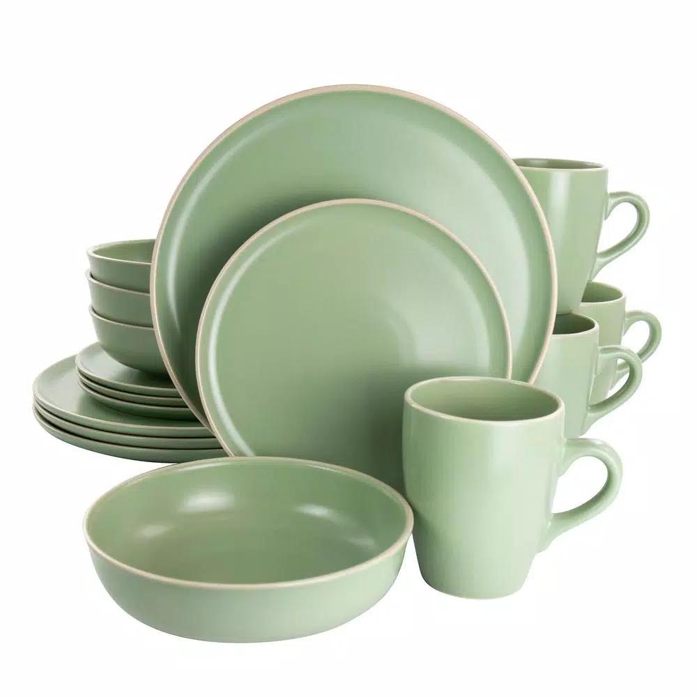 GIBSON elite Gibson Serenade 16-Piece Green Round Stoneware Dinnerware Set