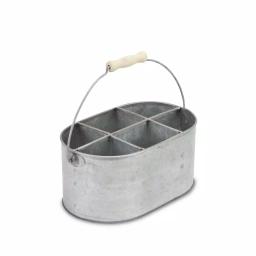 Cheungs Metal Gray Galvanized Steel Utensil Holder with Wood Grip Swivel Handle, 6-Slot Oval Caddy thumbnail 2