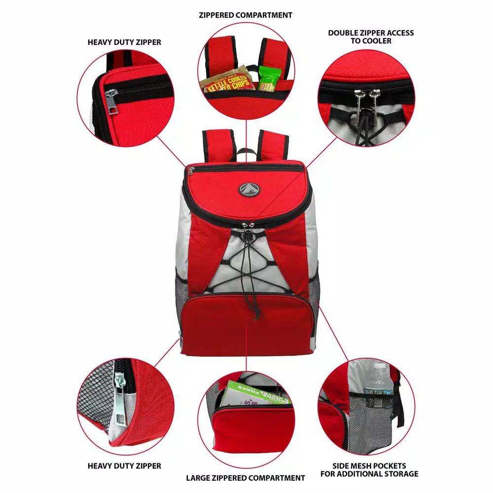 GigaTent Red 4-Pocket Insulated Cargo Backpack Soft Cooler, Leak-Proof 2qt Capacity