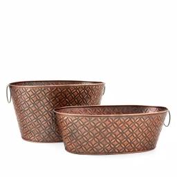 Old Dutch Floral Antique Copper Galvanized Steel Party Tub Set (6.5 Gal & 3.5 Gal) thumbnail 1