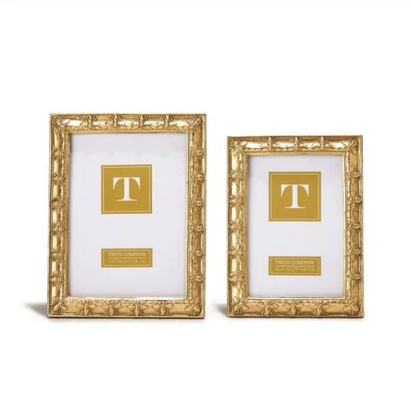 Two's Company Bee-utiful Gold Resin Picture Frame Set of 2 - 4x6 in. and 5x7 in. Sizes