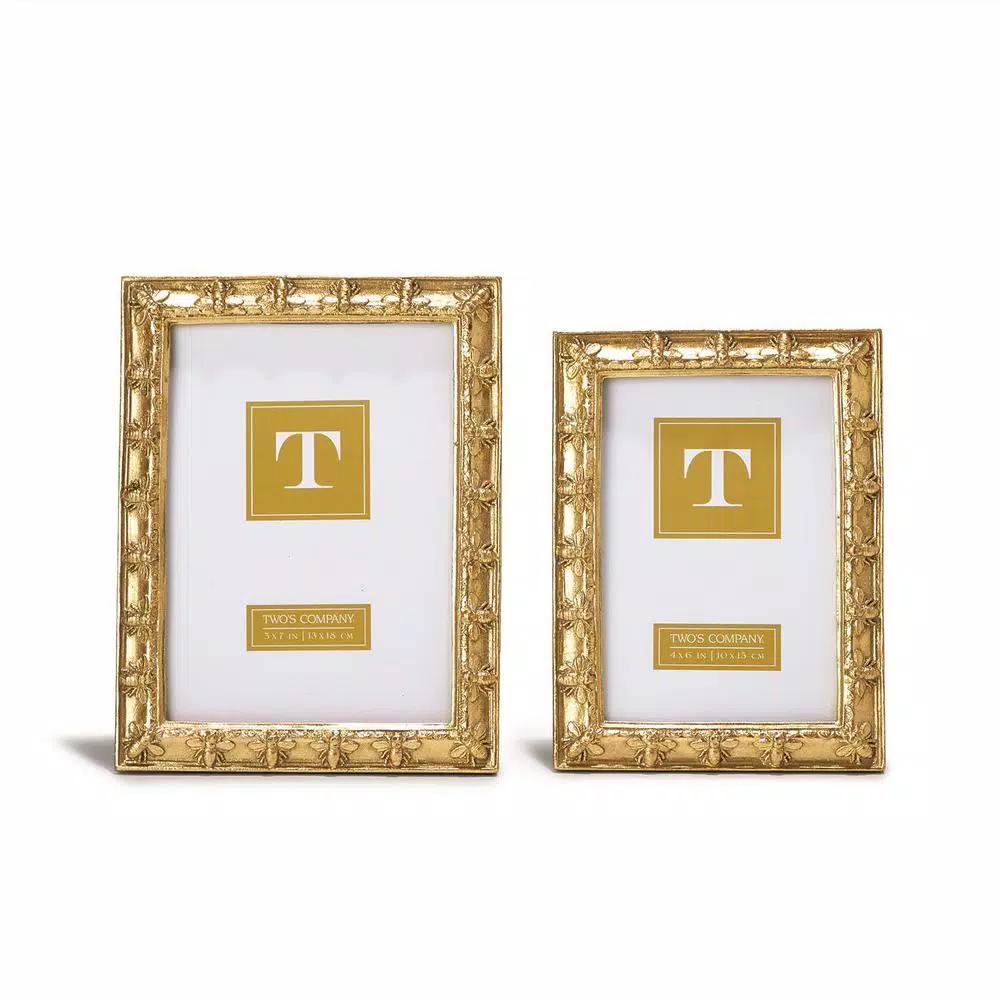 Two's Company Bee-utiful Gold Resin Picture Frame Set of 2 - 4x6 in. and 5x7 in. Sizes