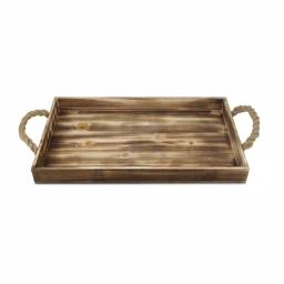 Cheungs Natural Wood Rectangular Decorative Tray with Rope Side Handles - Farmhouse Style thumbnail 3