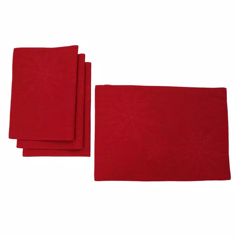 Manor Luxe Xia Home Fashions 14 x 20 in. Red Magical Snowflakes Crewel Embroidered Christmas Placemats, Set of 4