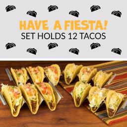 TACO TUESDAY Stainless Steel Rectangular Taco Holder Trays, 8.25 in. (Set of 4) thumbnail 3