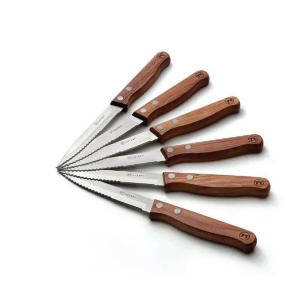 Outset Rosewood 6-Piece Stainless Steel Steak Knife Set with Serrated Edges