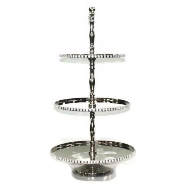 Heim Concept 3-Tier Silver Cake Stand with Crystal Chatons, 31.75 in. Height