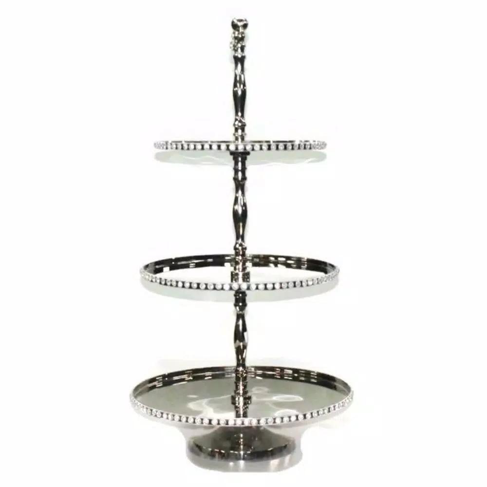 Heim Concept 3-Tier Silver Cake Stand with Crystal Chatons, 31.75 in. Height