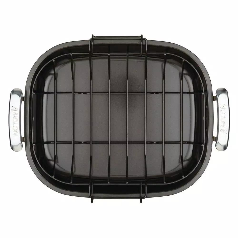 Unbranded Anolon Advanced 16 in. x 13.5 in. Nonstick Roasting Pan with Removable U-Rack, Bronze