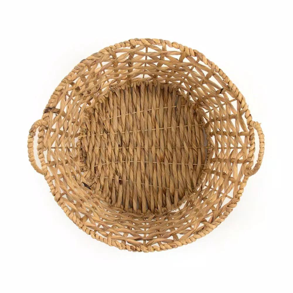 Zentique Large Round Handwoven Water Hyacinth Wicker Basket with Handles