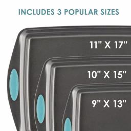 Rachael Ray 3-Piece Nonstick Steel Cookie Pan Set with Agave Blue Silicone Grips, Gray thumbnail 2